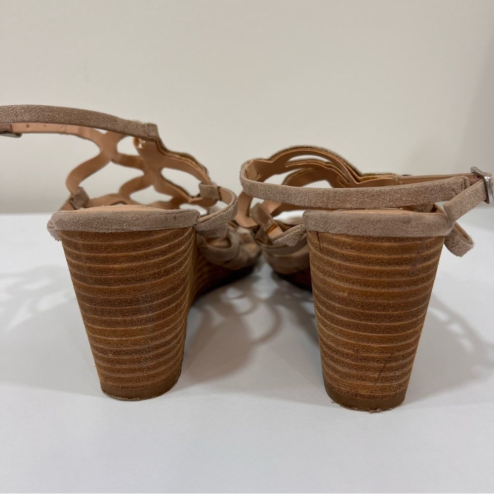 Steve Madden Christina Beige Cut Out Wedge Sandals Leather Ankle Strap, 9 - Picture 5 of 10